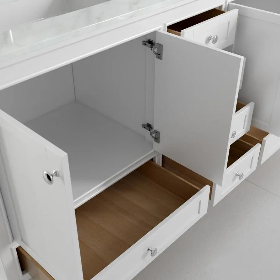 Wyndham Collection Deborah 72-in White Double Sink Bathroom Vanity with White Carrara Natural Marble Top, photo 3 of 14