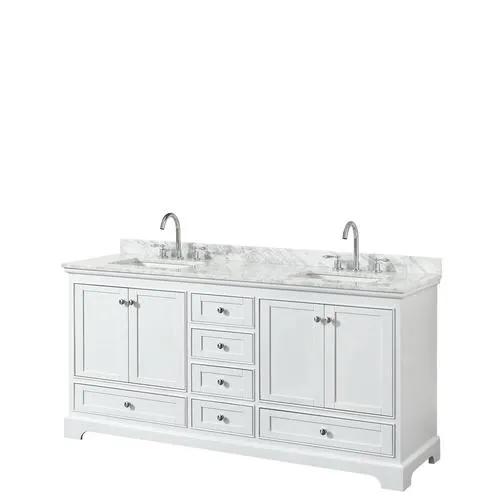 Wyndham Collection Deborah 72-in White Double Sink Bathroom Vanity with White Carrara Natural Marble Top, photo 6 of 14