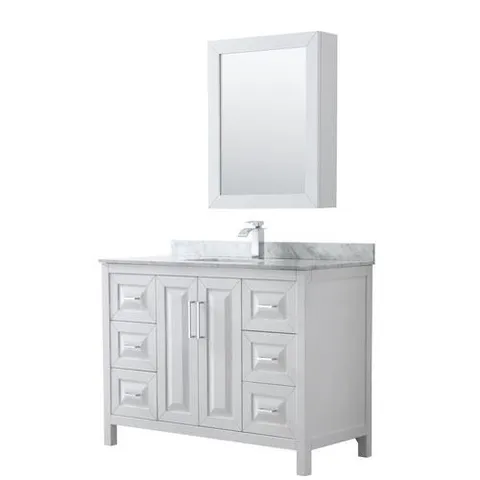 Daria 48-in White Single-Sink Bathroom Vanity w/ Carrara Marble Top & Mirror