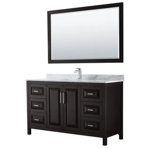 Daria 60" Dark Espresso Single-Sink Vanity with Carrara Top & Mirror