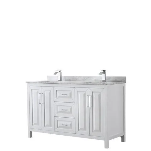 Daria 60-in White Double-Sink Vanity with Carrara Marble Top