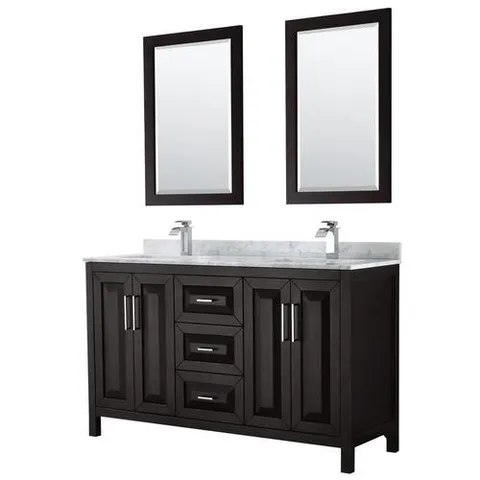 Daria 60" Dark Espresso Double Vanity with Carrara Marble Top & Mirrors