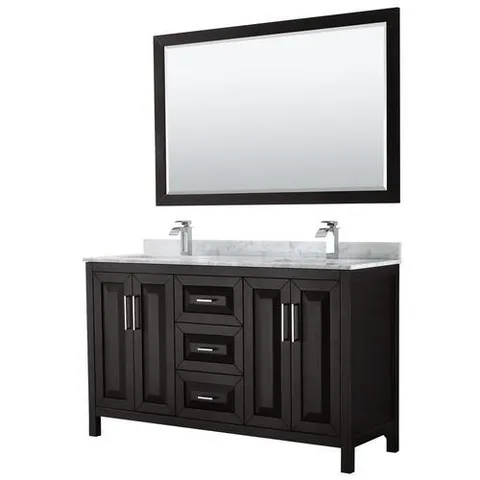Daria 60" Dark Espresso Double-Sink Vanity with Carrara Marble Top