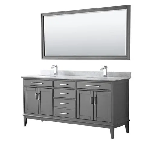 Margate 72-in Dark Gray Double Vanity with White Carrara Marble Top