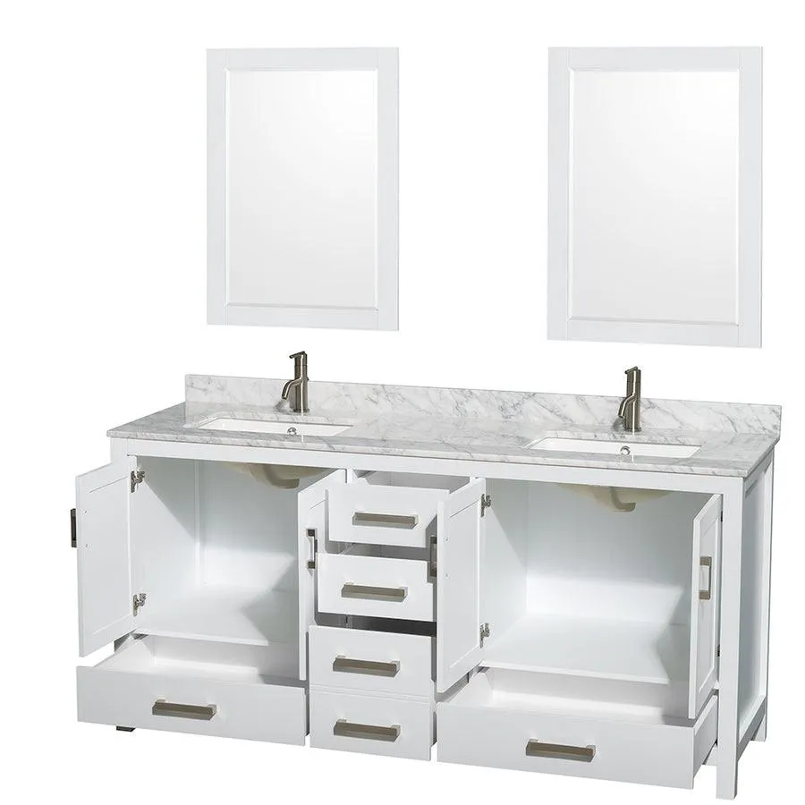 Wyndham Collection Sheffield 72-in Espresso Double Sink Bathroom Vanity with Ivory Marble Top, Mirror Included, photo 3 of 8