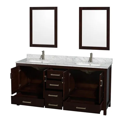 Sheffield 72" Espresso Double Vanity with White Carrara Marble Top