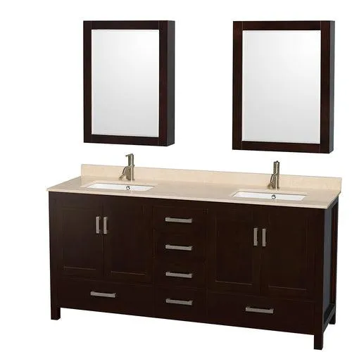 Wyndham Collection Sheffield 72-in Espresso Double Sink Bathroom Vanity with Ivory Marble Top, Mirror Included, photo 2 of 8