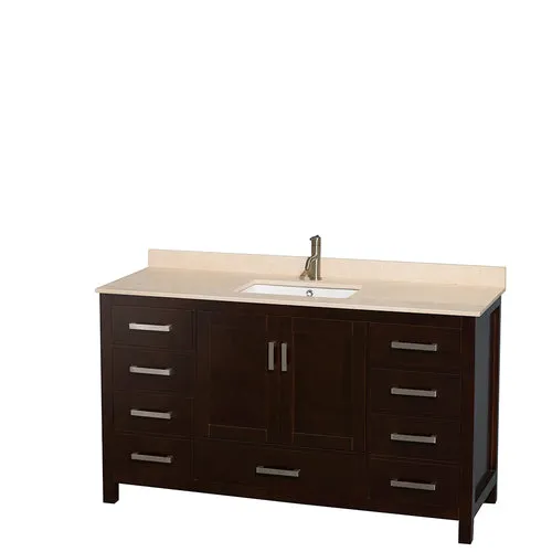 Wyndham Collection Sheffield 60-in Espresso Single Sink Bathroom Vanity with Ivory Natural Marble Top, photo 2 of 10