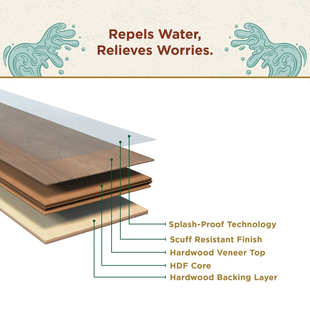 Shaw Statesman Hardwood Sable Hickory 3/8-in T x 5-in W Water Resistant Wirebrushed Engineered Hardwood Flooring ( 21.22-sq ft / Carton ), photo 6 of 14
