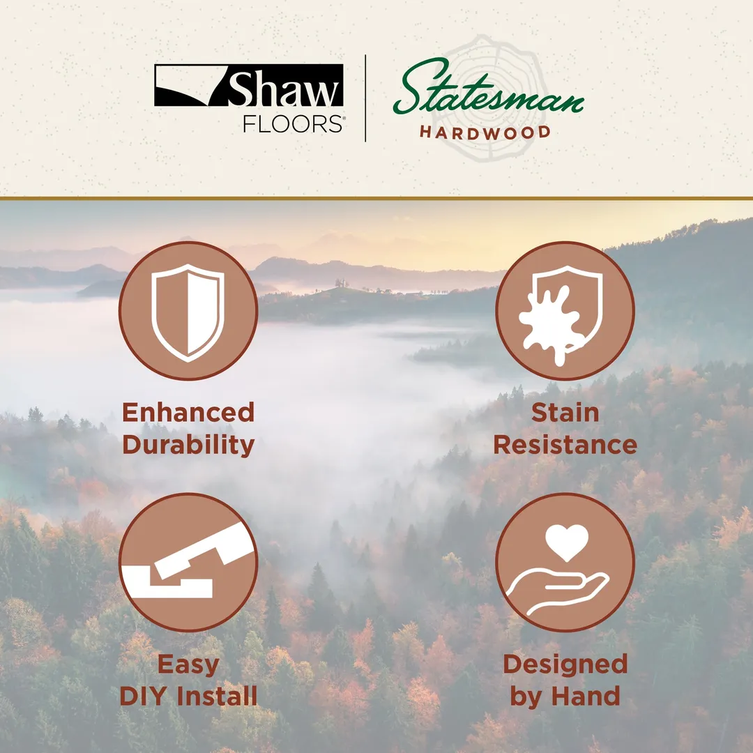 Shaw Statesman Hardwood Sable Hickory 3/8-in T x 5-in W Water Resistant Wirebrushed Engineered Hardwood Flooring ( 21.22-sq ft / Carton ), photo 5 of 14