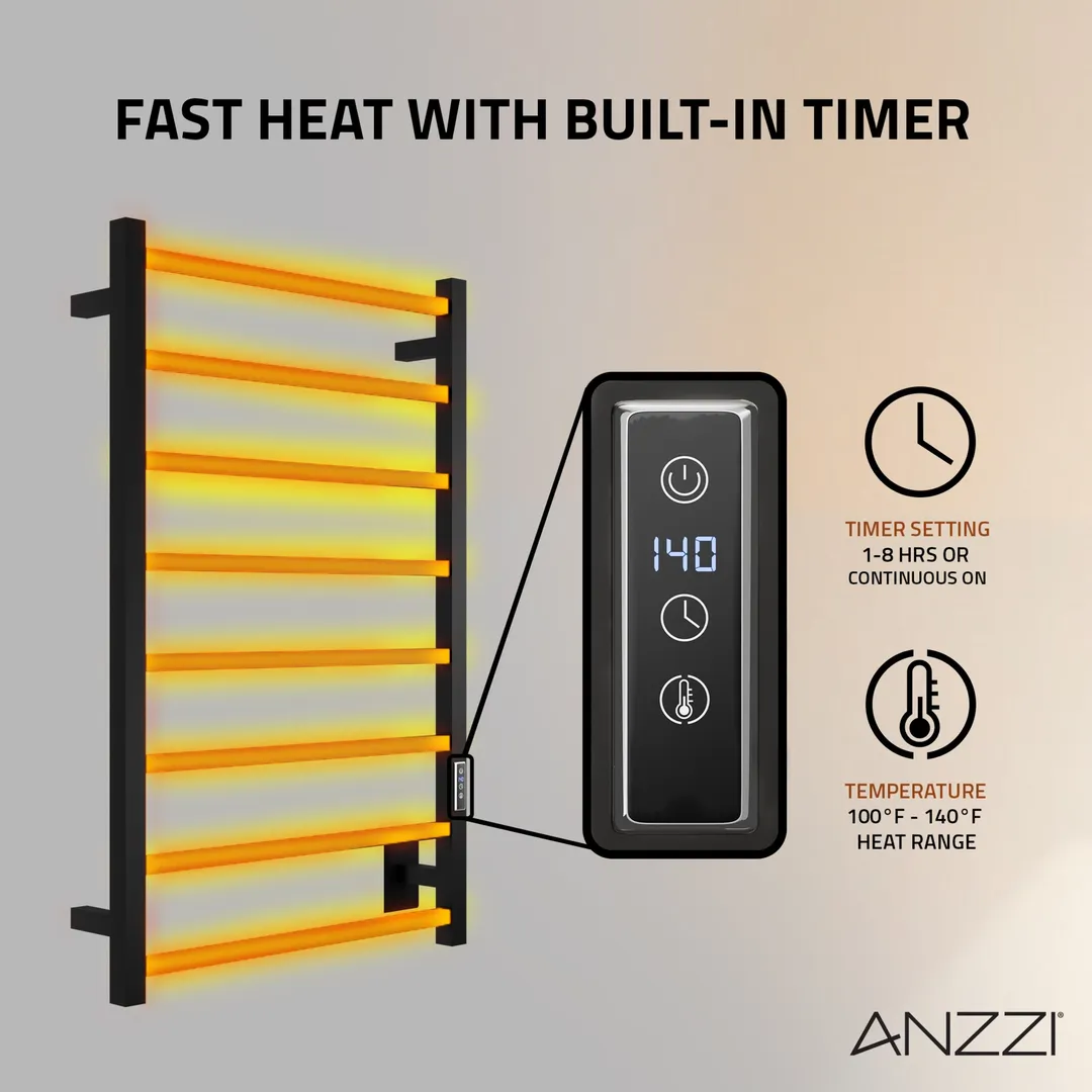 ANZZI Bell 8-Bar Matte Black Plug-In Wall Mounted Towel Warmer, 23.6 in W x 36.25 in H, photo 10 of 10