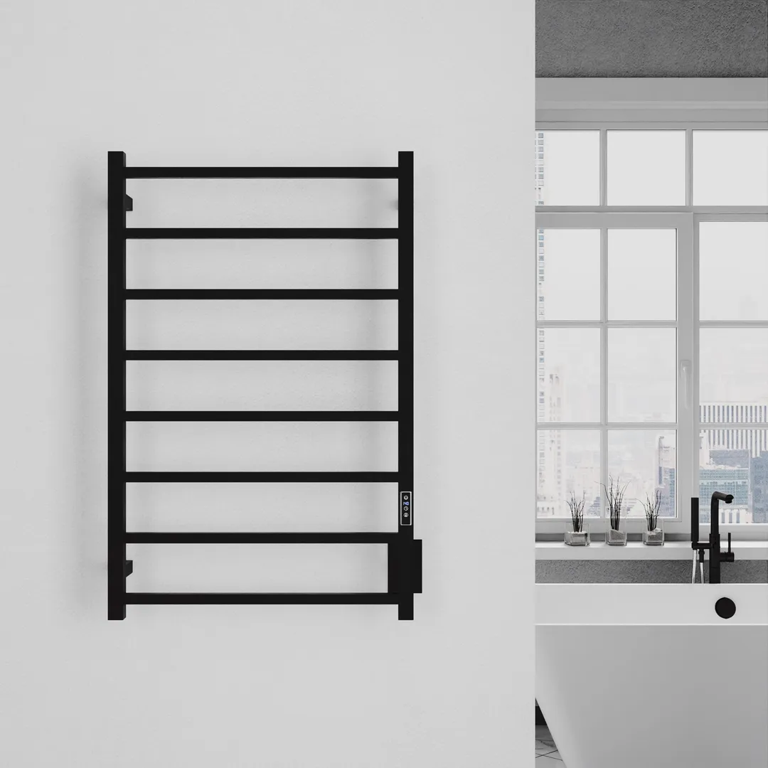 ANZZI Bell 8-Bar Matte Black Plug-In Wall Mounted Towel Warmer, 23.6 in W x 36.25 in H, photo 7 of 10
