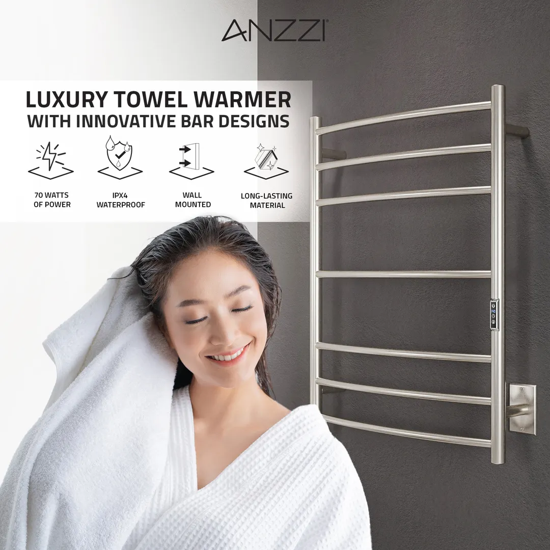 ANZZI Brushed Nickel Plug-In Wall-Mount Towel Warmer, 31.5 x 23.6 in, 7-Bar, photo 10 of 10
