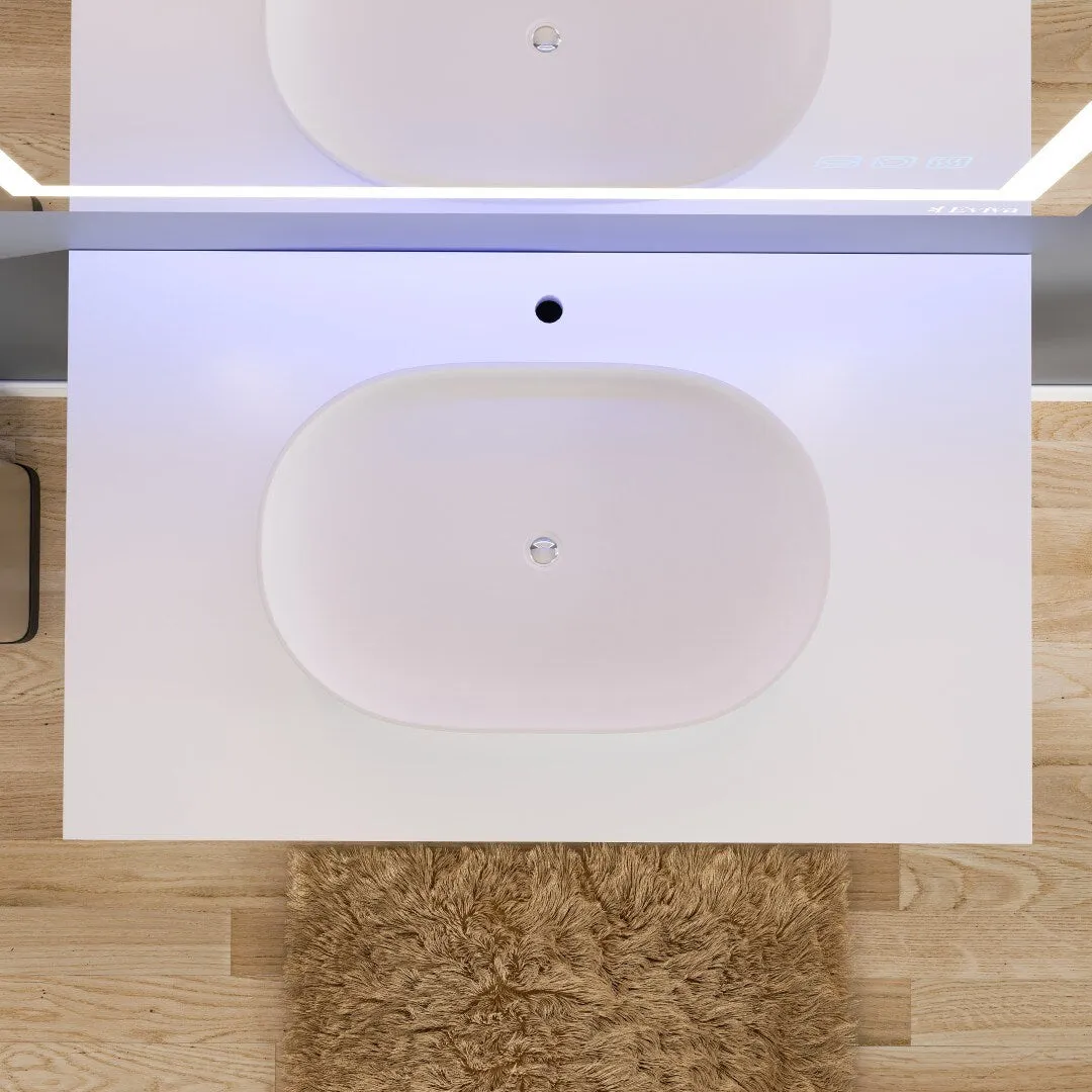 Eviva Santa Monica 36 in. W x 22 in. D x 16 in. H Wall-Mount Single Bathroom Vanity in White Oak/White with White Vessel Sink, photo 8 of 8