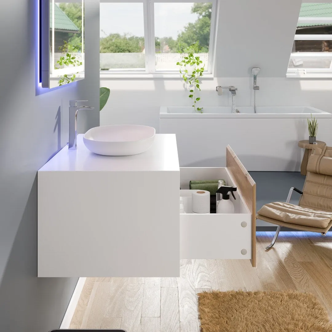 Eviva Santa Monica 36 in. W x 22 in. D x 16 in. H Wall-Mount Single Bathroom Vanity in White Oak/White with White Vessel Sink, photo 5 of 8