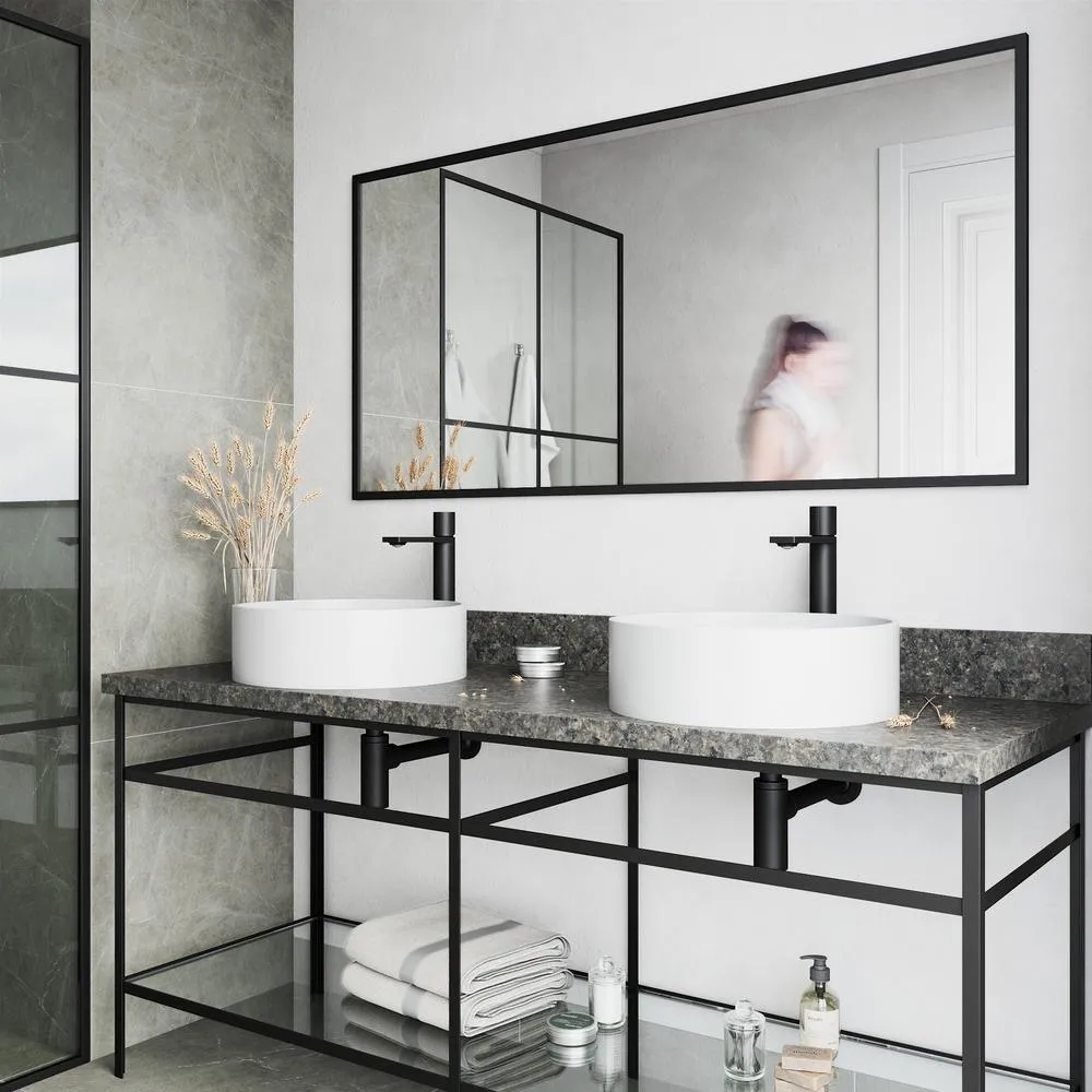 VIGO Matte Stone Round Vessel Bathroom Sink in White and Gotham Faucet in Matte Black, photo 3 of 9