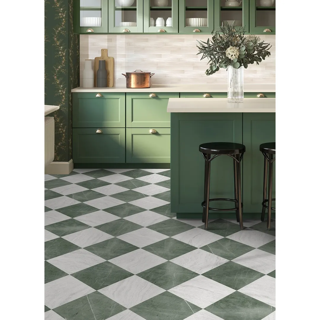 FloorPops x Chris Loves Julia Green 2.76-mil x 12-in W Waterproof Peel and Stick Marble look Luxury Vinyl Tile Flooring ( 20-sq ft Carton ), photo 3 of 12