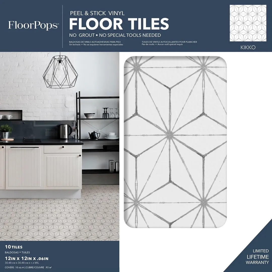FloorPops White 2.76-mil x 12-in W x 12-in L Water Resistant Peel and Stick Vinyl Tile Flooring, 10-sq ft Carton, photo 8 of 8
