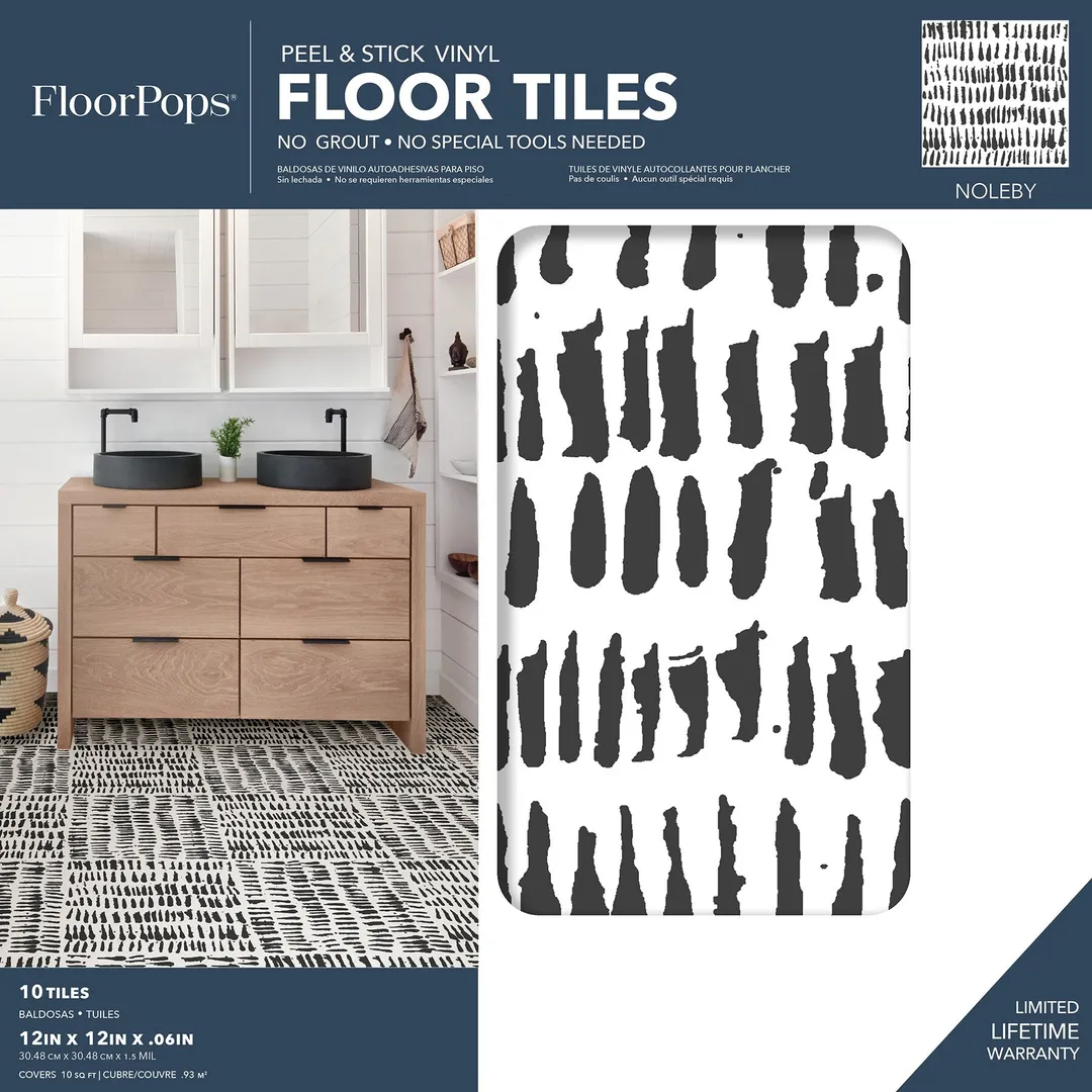 FloorPops Noleby 20-Piece 12-in x 12-in Black Peel-and-Stick Vinyl Floor Tile, photo 7 of 8