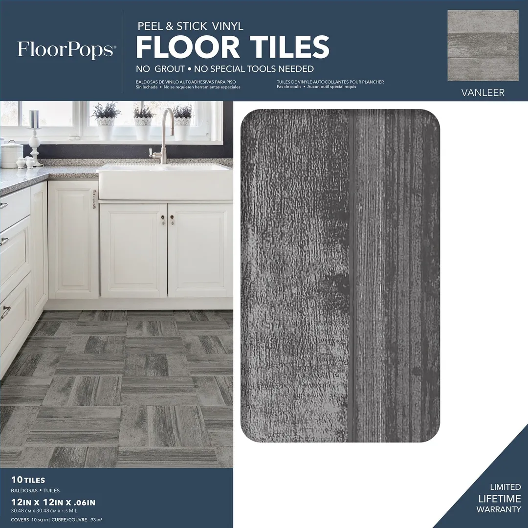 FloorPops Grey 12-in x 12-in Peel and Stick Vinyl Tile Flooring, Water Resistant, 20-sq ft Carton, photo 8 of 8