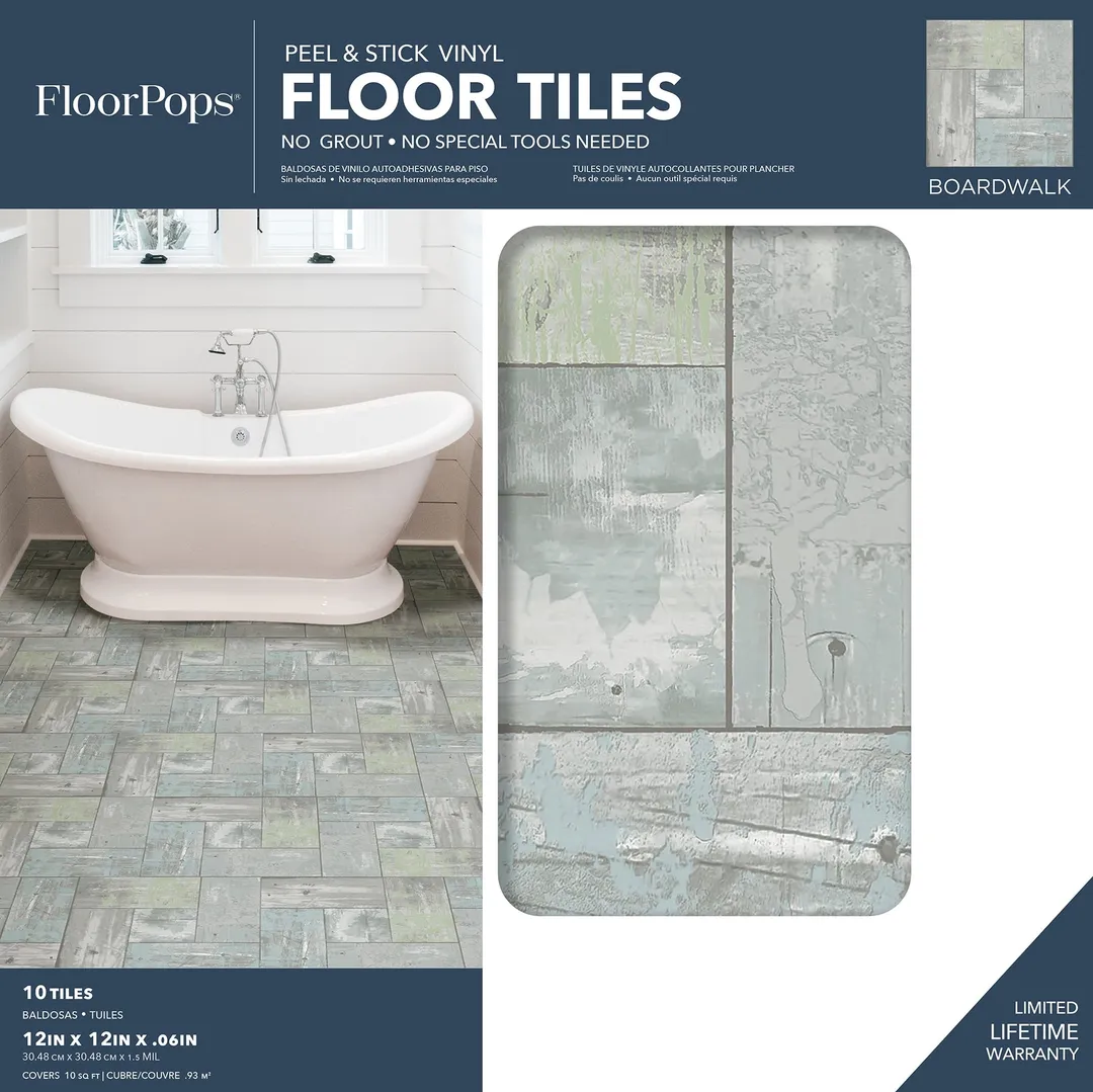 FloorPops Grey 12-in x 12-in Water-Resistant Peel-and-Stick Vinyl Tile Flooring, 20-sq ft Carton, photo 8 of 8