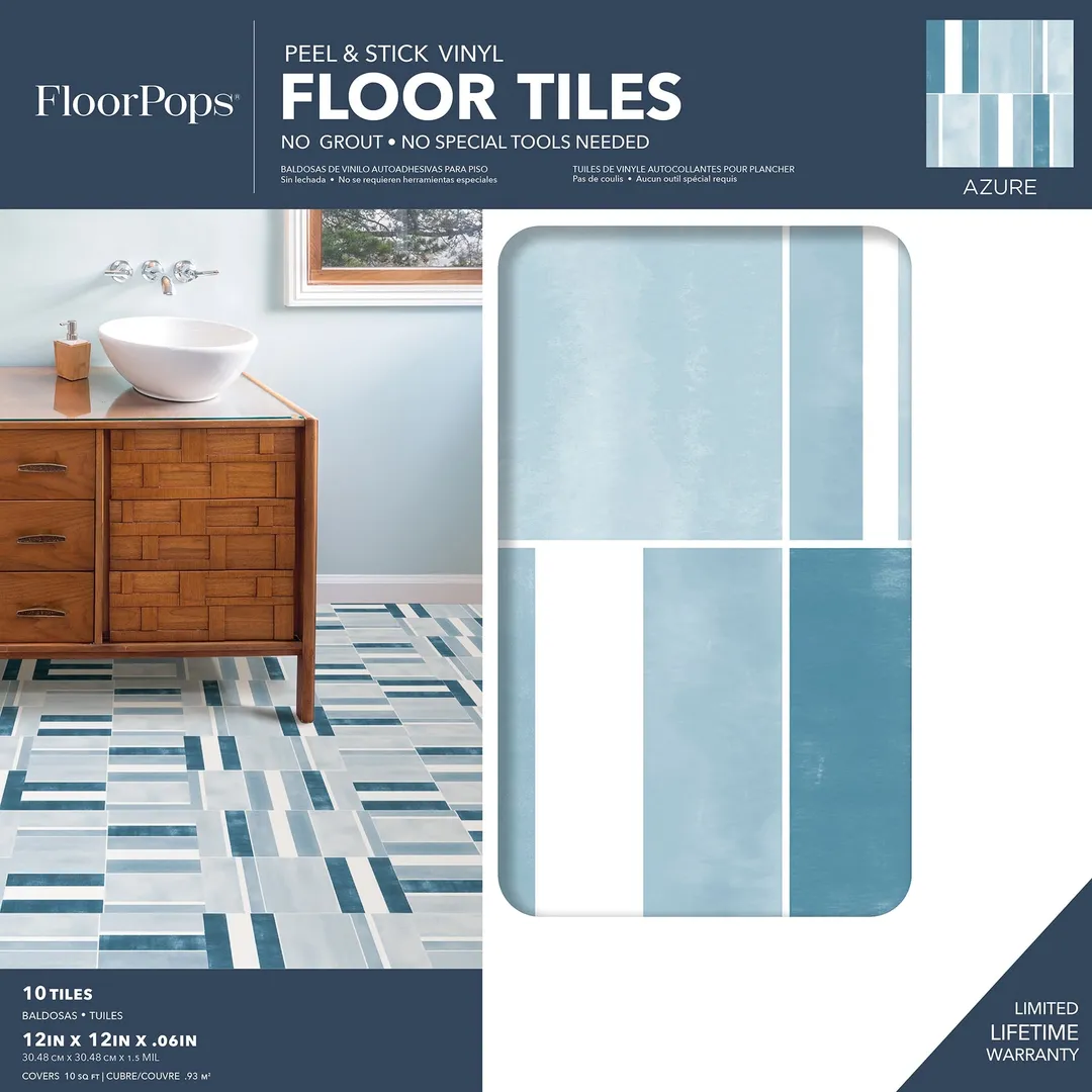 FloorPops Blue 12-in x 12-in Water-Resistant Peel-and-Stick Vinyl Tile Flooring, 20-sq ft Carton, photo 8 of 8