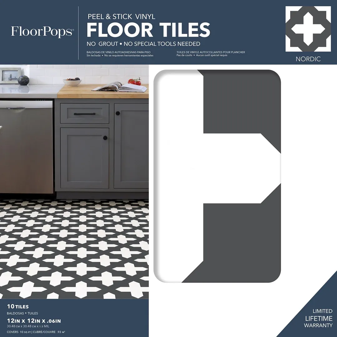 FloorPops Black 12-in x 12-in Water Resistant Peel and Stick Vinyl Tile Flooring (20-sq ft), photo 8 of 8