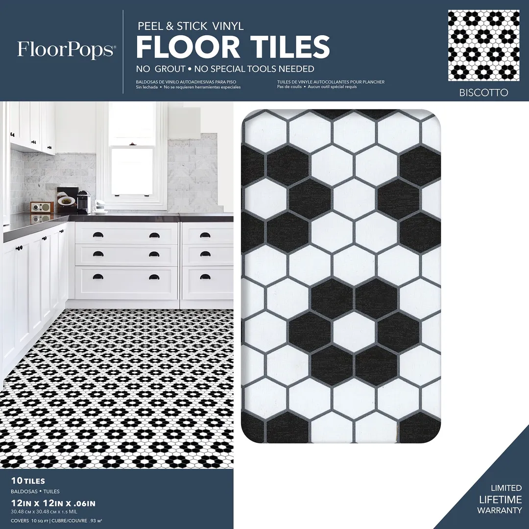 FloorPops Black 12-in x 12-in Water Resistant Peel and Stick Vinyl Tile Flooring (20-sq ft), photo 8 of 8