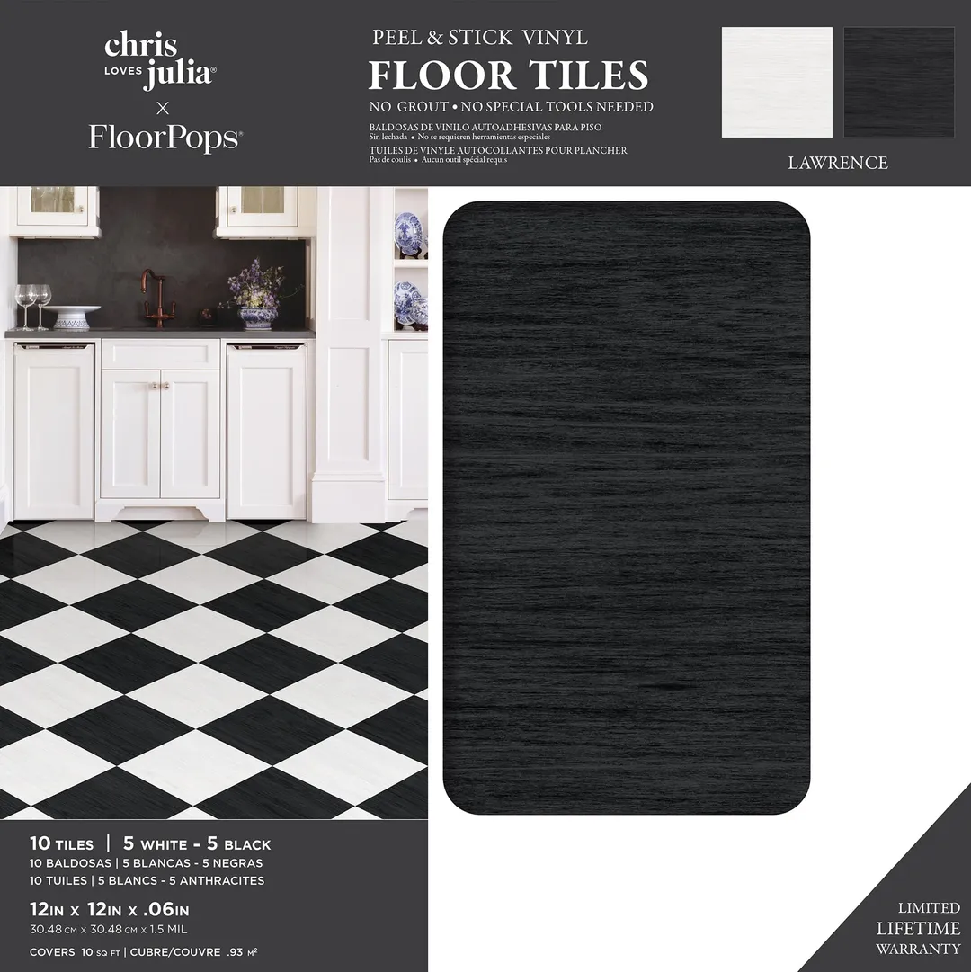 FloorPops x Chris Loves Julia Black 2.76-mil x 12-in W Waterproof Peel and Stick Marble look Luxury Vinyl Tile Flooring ( 20-sq ft Carton ), photo 5 of 5