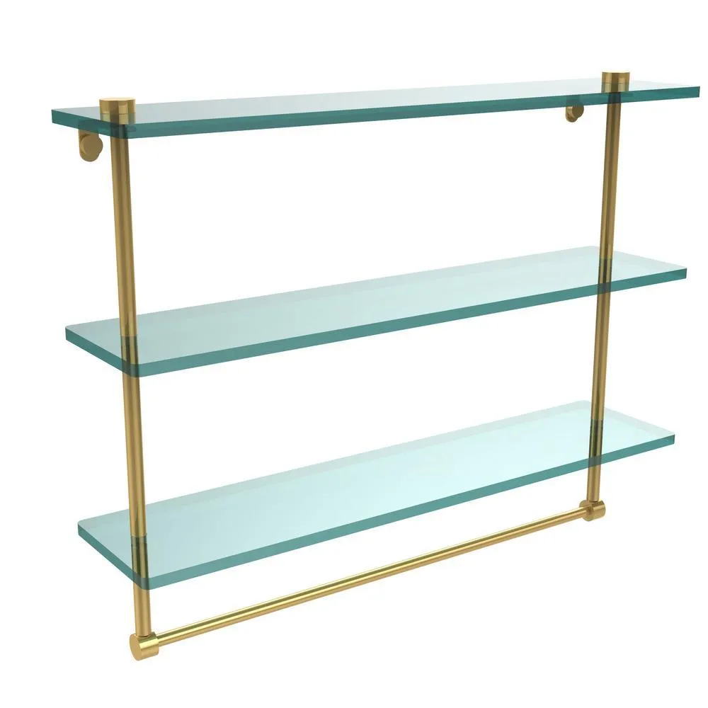 Allied Brass 22 in. L x 18 in. H x 5 in. W 3-Tier Clear Glass Bathroom Shelf with Towel Bar in Satin Chrome, photo 12 of 16