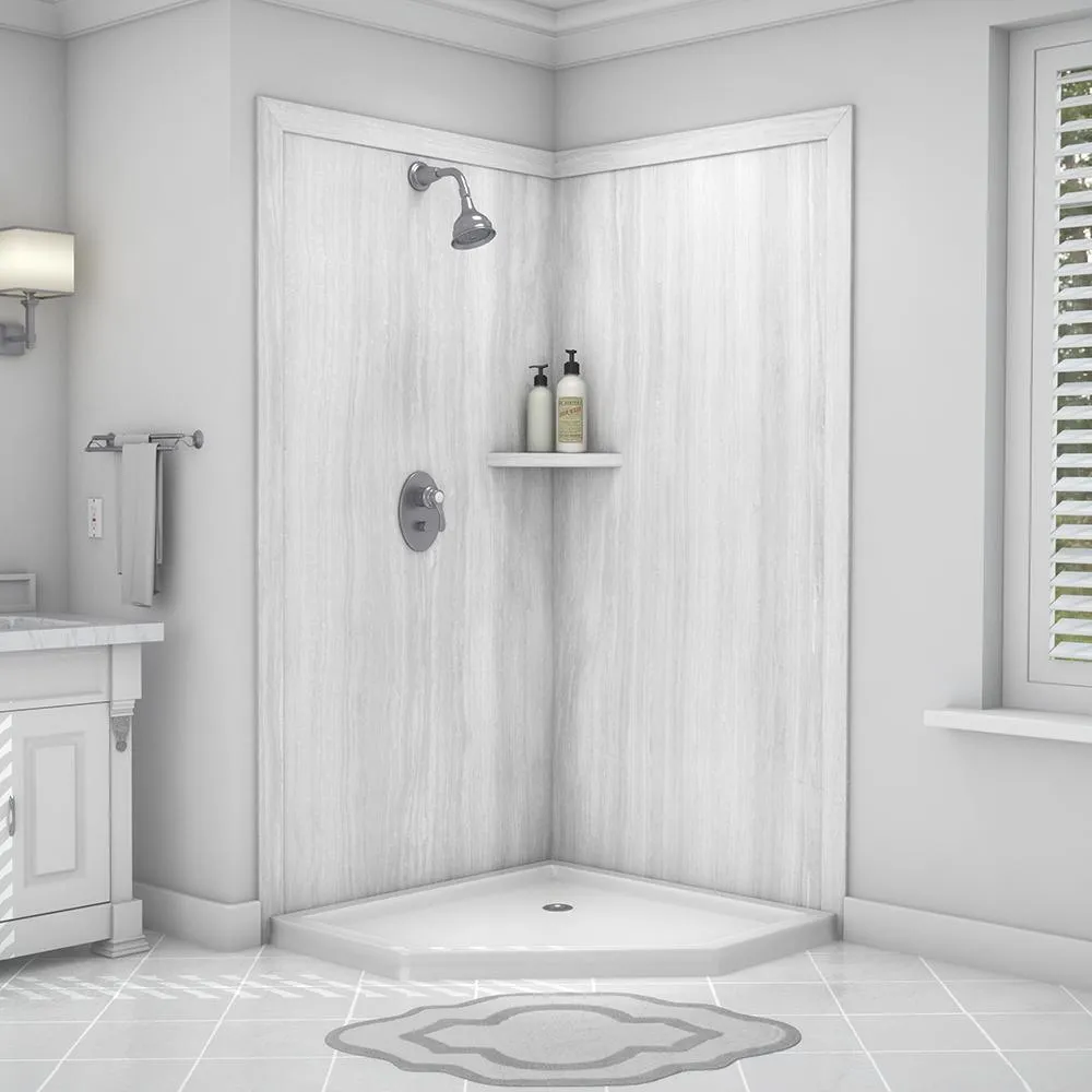 Splendor 40 in. x 40 in. x 80 in. 7-Piece Easy Up Adhesive Corner Shower Wall Surround in White, photo 12 of 24