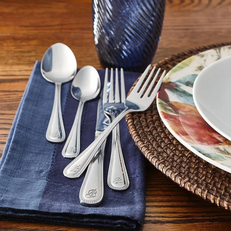 Beaded Monogrammed Letter H 46-Piece Silver Stainless Steel Flatware Set (Service for 8), photo 6 of 14