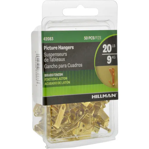 Hillman Brass-Plated Gold Conventional Picture Hangers, 20 lb Capacity, 50 Piece Pack, photo 3 of 5
