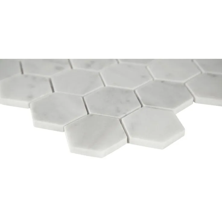 MSI Carrara White Hexagon 11.75 in. x 12 in. x 8mm Honed Marble Mesh-Mounted Mosaic Tile (9.8 sq. ft./case), photo 3 of 6