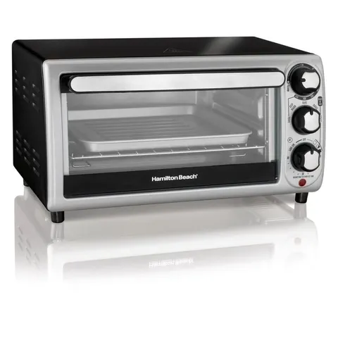 1100 W 4-Slice Stainless Steel and Black Toaster Oven