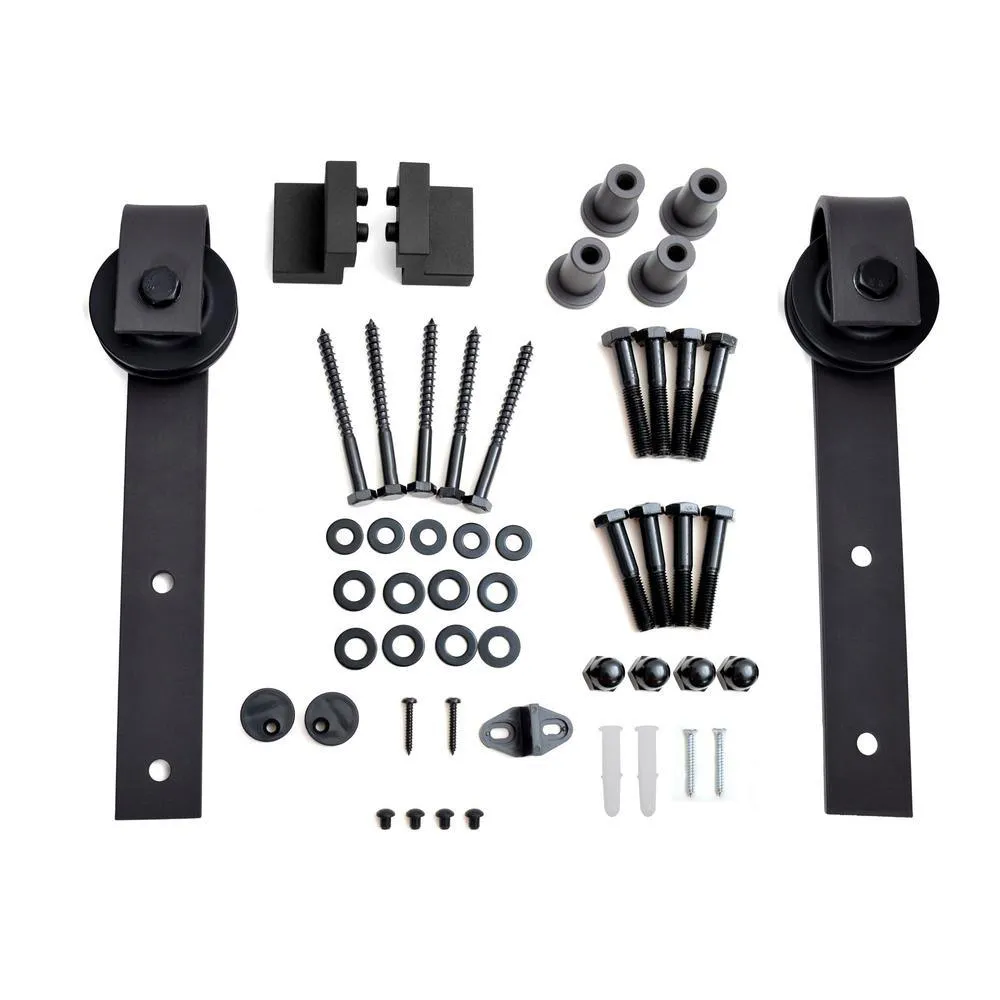 CALHOME 72 in. Black Classic Bent Strap Barn Style Sliding Door Track and Hardware Set, photo 5 of 5