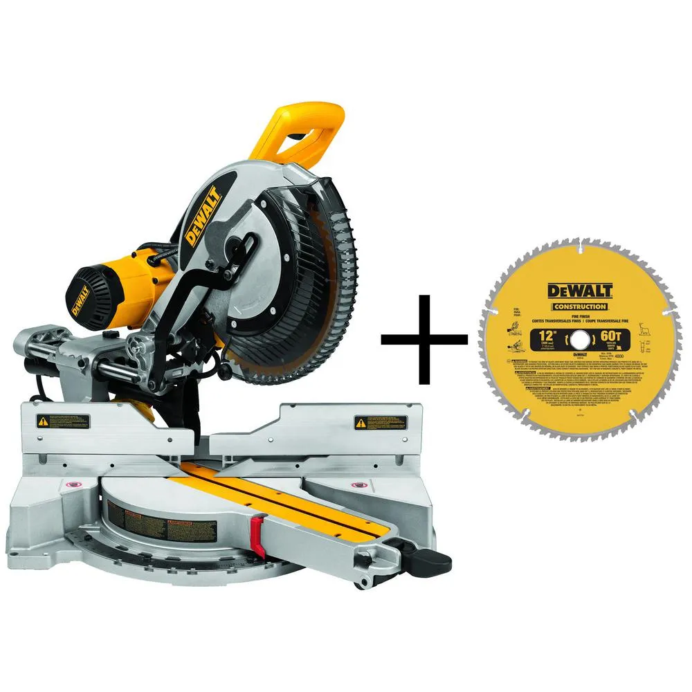 DEWALT 15 Amp Corded 12 in. Double-Bevel Sliding Compound Miter Saw with Bonus 20 Series 12 in. 60T Fine Finish Saw Blade, photo 13 of 13