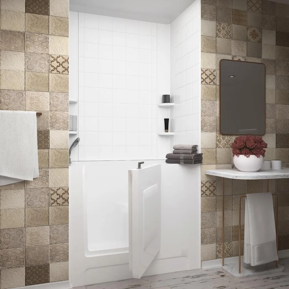 NOVA Heated Rampart 4 ft. Walk-in Non-Whirlpool Bathtub with 6 in. Tile Easy Up Adhesive Wall Surround in White, photo 8 of 8
