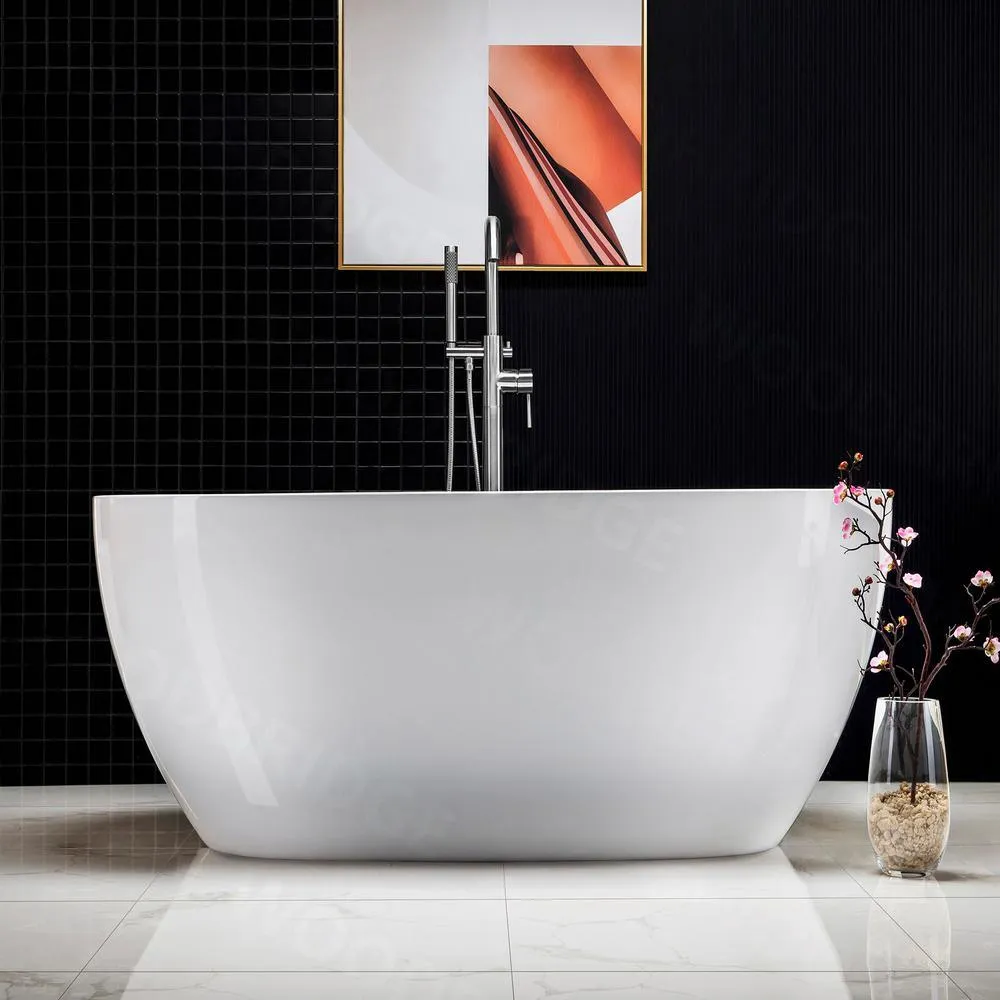 WOODBRIDGE Garfield 55 in. Acrylic Freestanding Double-Ended Soaking Bathtub with Drain and Overflow, White, photo 3 of 9