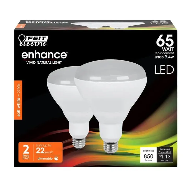 Feit Electric 65-Watt Equivalent BR40 Dimmable CEC Title 24 Compliant LED Energy Star 90+ CRI Flood Light Bulb, Soft White (2-Pack), photo 6 of 8