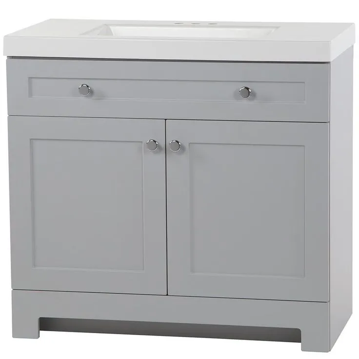 Everdean 36.5 in. W x 19 in. D x 34 in. H Vanity in Pearl Gray with Cultured Marble Vanity Top in White with White Sink, photo 10 of 10
