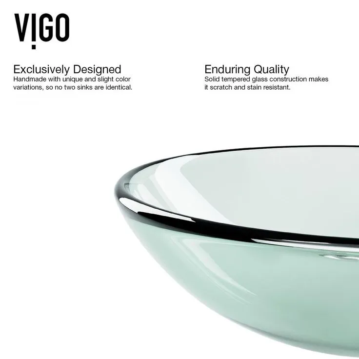 VIGO Glass Vessel Bathroom Sink in Clear Crystalline Glass with Waterfall Faucet Set in Brushed Nickel, photo 3 of 11