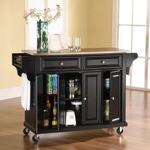 Black Composite Base with Stainless Steel Metal Top Kitchen Island