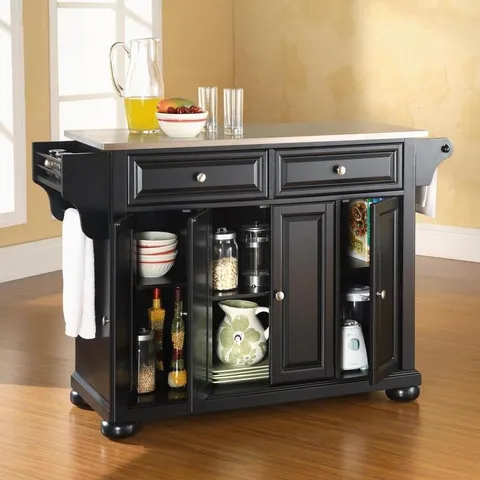 Black Composite Base with Stainless Steel Metal Top Kitchen Island