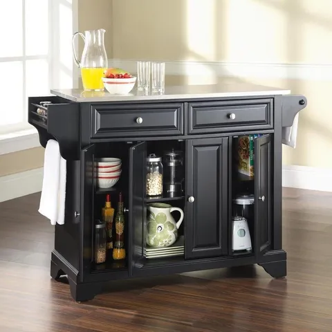 Black Composite Base with Stainless Steel Metal Top Kitchen Island