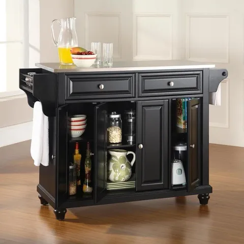 Black Composite Base with Stainless Steel Metal Top Kitchen Island