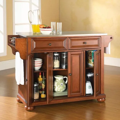 Brown Composite Base with Stainless Steel Metal Top Kitchen Island