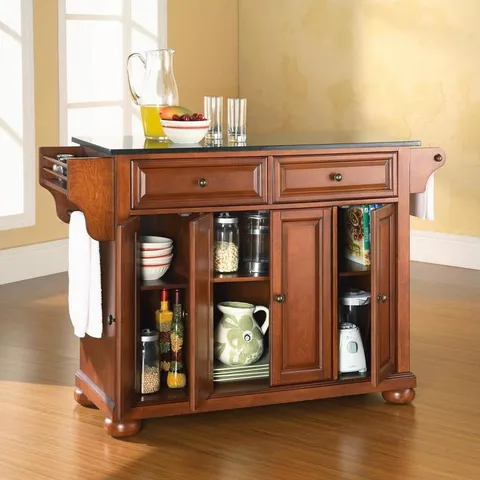Brown Composite Base with Granite Top Kitchen Island