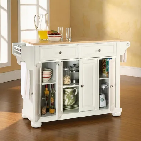 White Composite Base with Composite Wood Top Kitchen Island