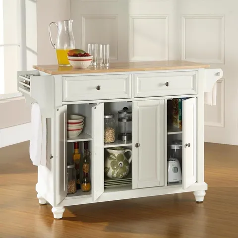White Composite Base with Composite Wood Top Kitchen Island